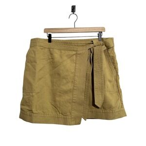 Banana Republic Womens Skirt‎ XL Khaki Tan Wrap Tie Front Cotton Linen Blend